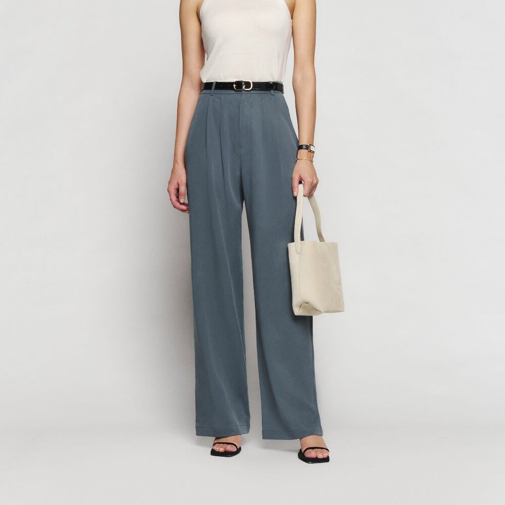 Reformation Mason High Rise Relaxed Wide Leg Pants Slate - 4 30.5" in-seam